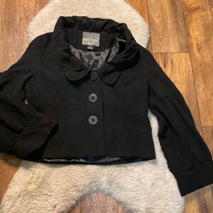 Mac & Jac Jacket Size 12 Black Wool Cashmere Button Front Puff‎ Sleeve Womens